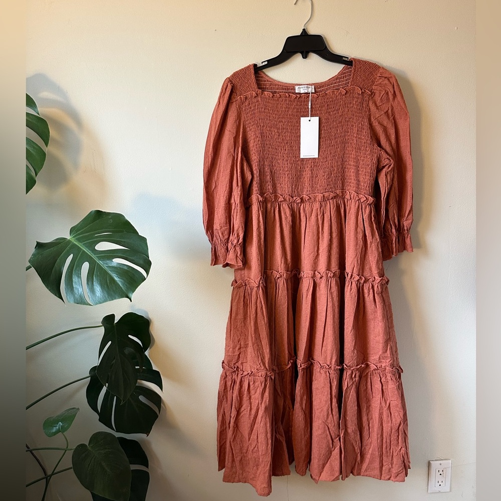 Anniewear Apparel Tiered Midi Dress - Terracotta size XL